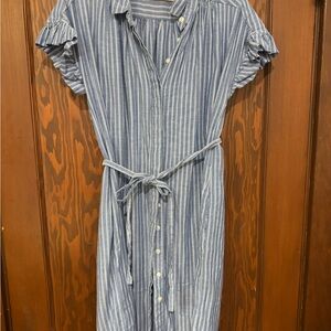 Elegant Blue Striped Midi Dress